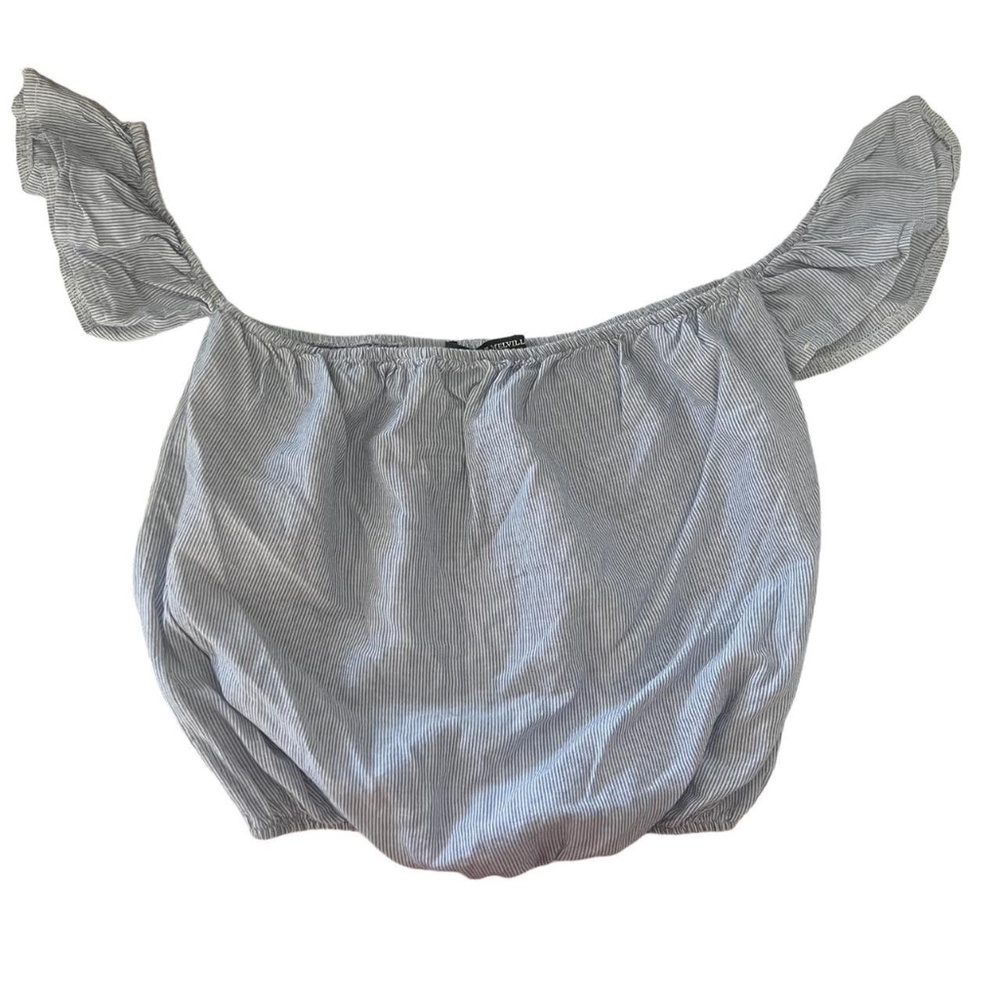 Brandy Melville off the shoulder blue micro stripe top